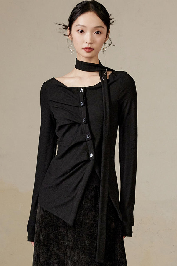 Swing Neck Long Sleeve Knit Top