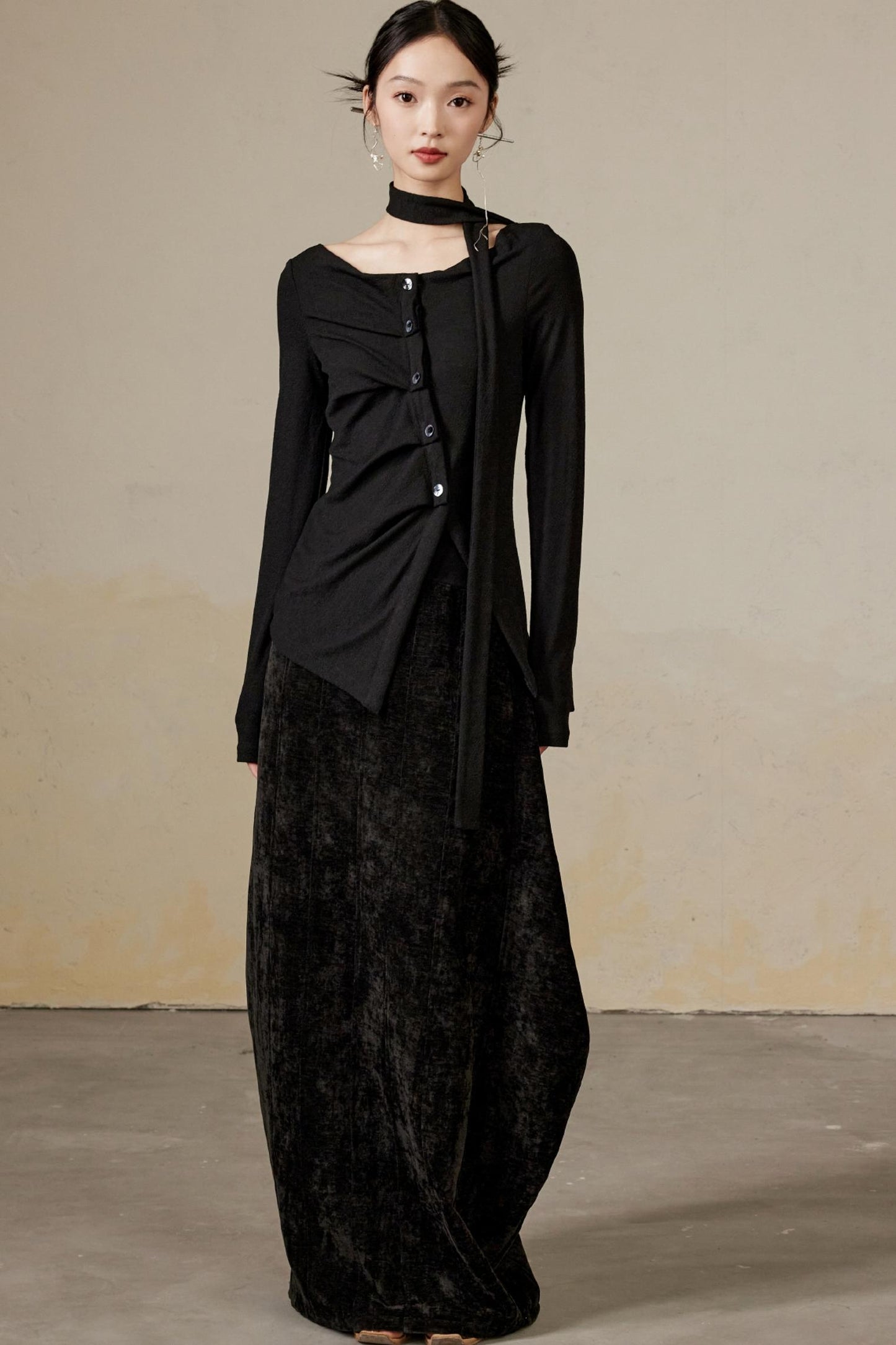 Schwingender Hals Langarm Strickoberteil 