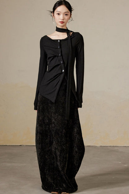 Schwingender Hals Langarm Strickoberteil 