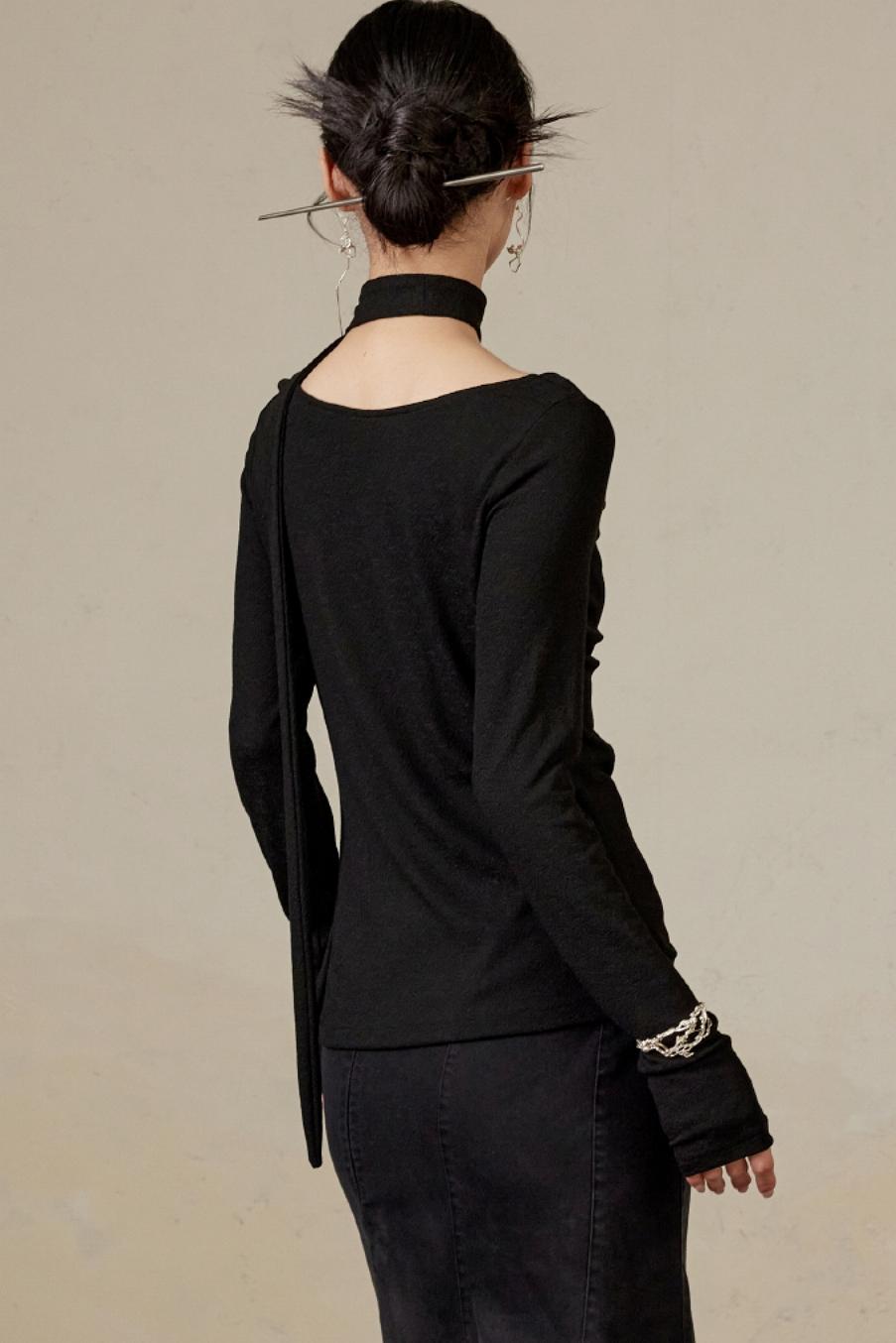 Schwingender Hals Langarm Strickoberteil 