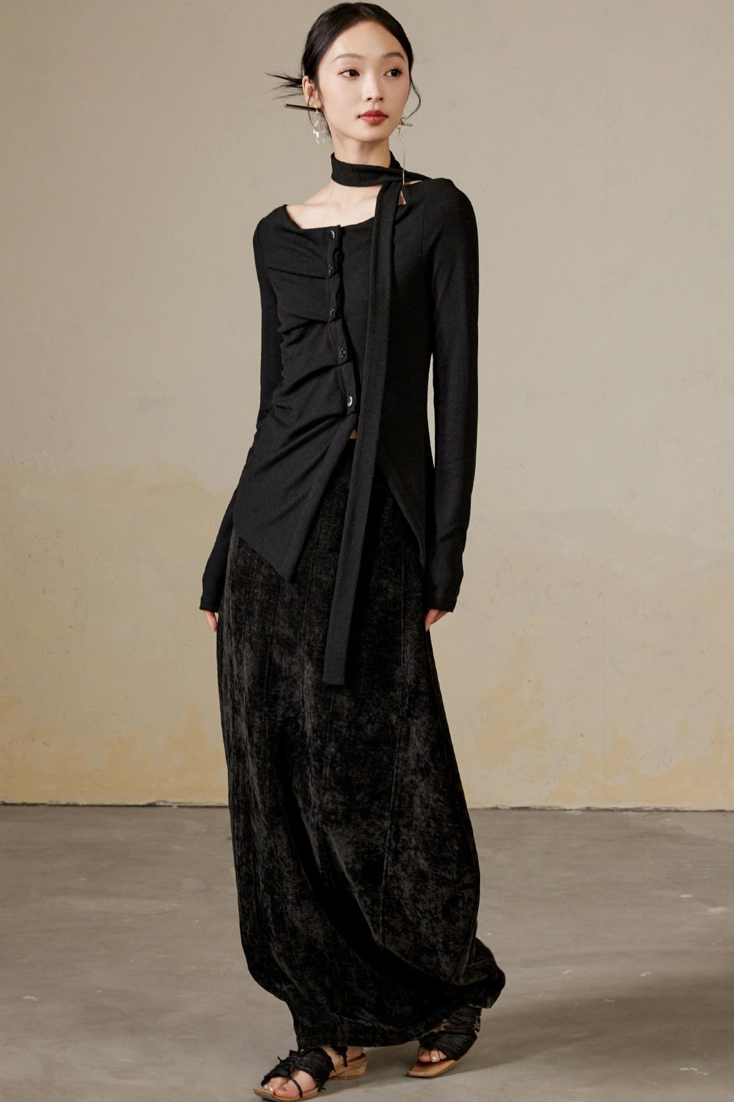 Schwingender Hals Langarm Strickoberteil 