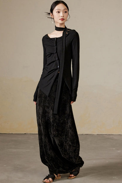 Schwingender Hals Langarm Strickoberteil 