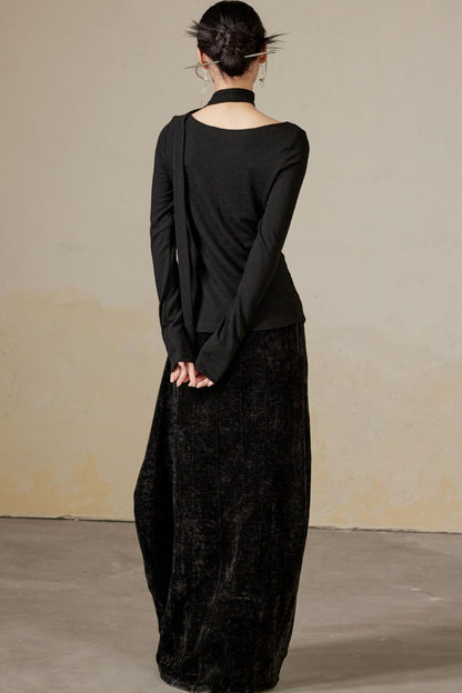 Schwingender Hals Langarm Strickoberteil 