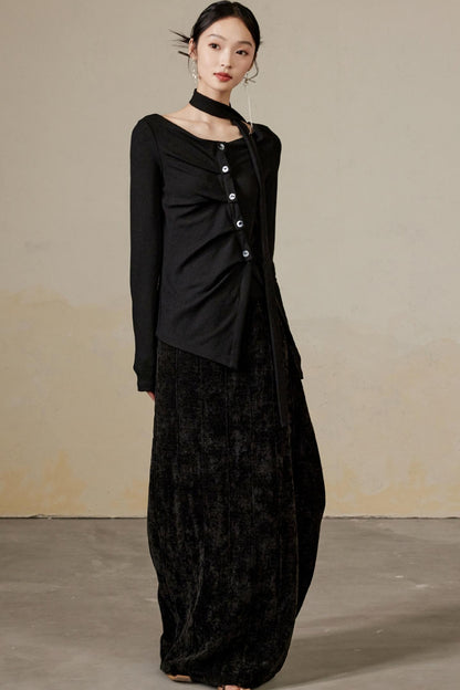 Schwingender Hals Langarm Strickoberteil 