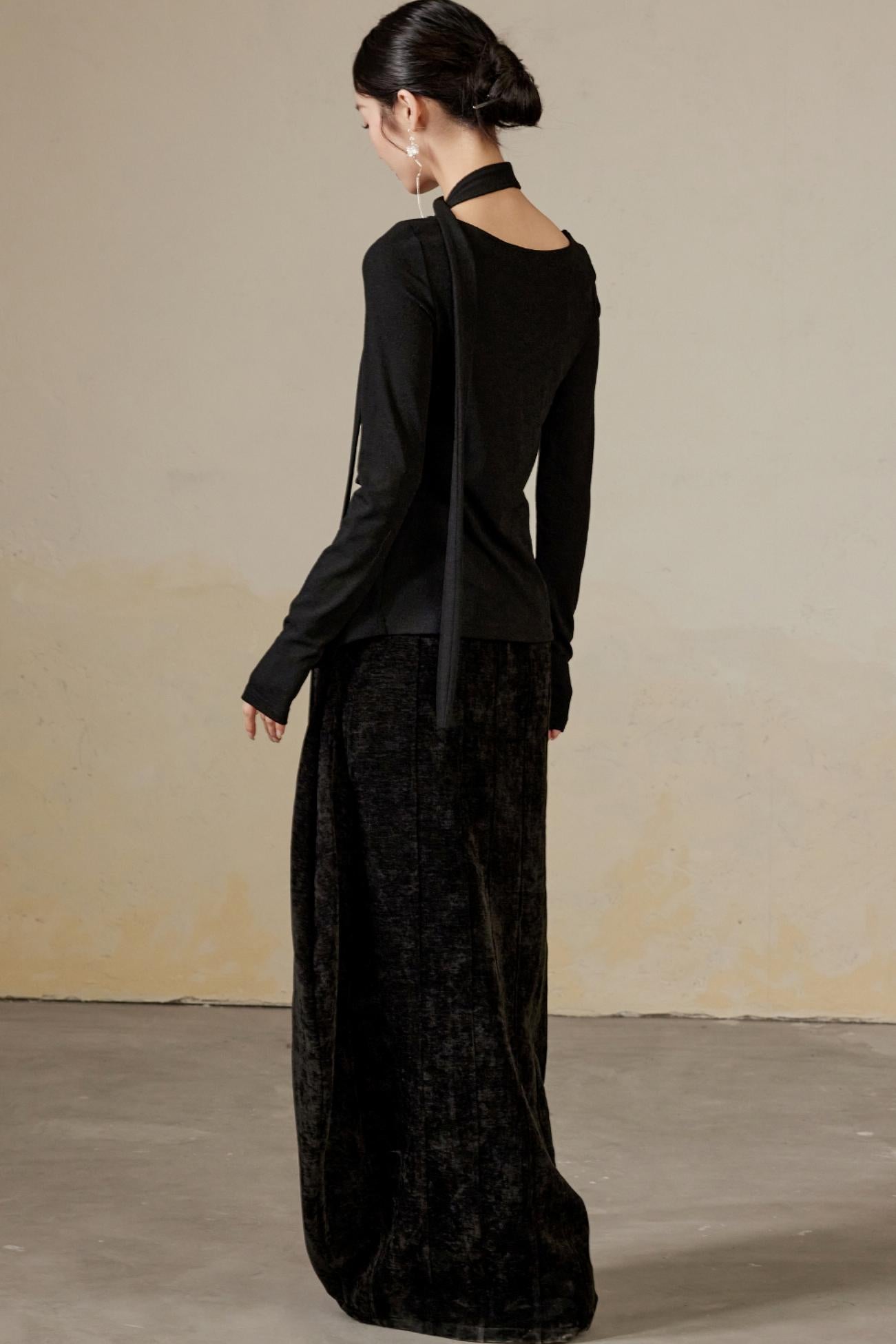 Schwingender Hals Langarm Strickoberteil 