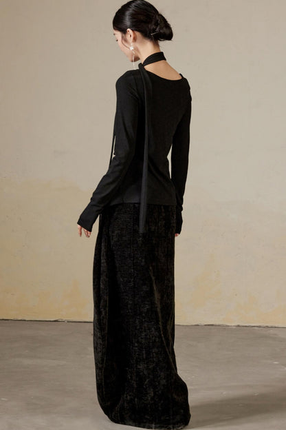 Schwingender Hals Langarm Strickoberteil 