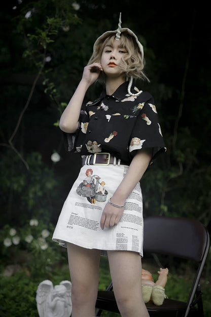 Antique Doll Print Skirt