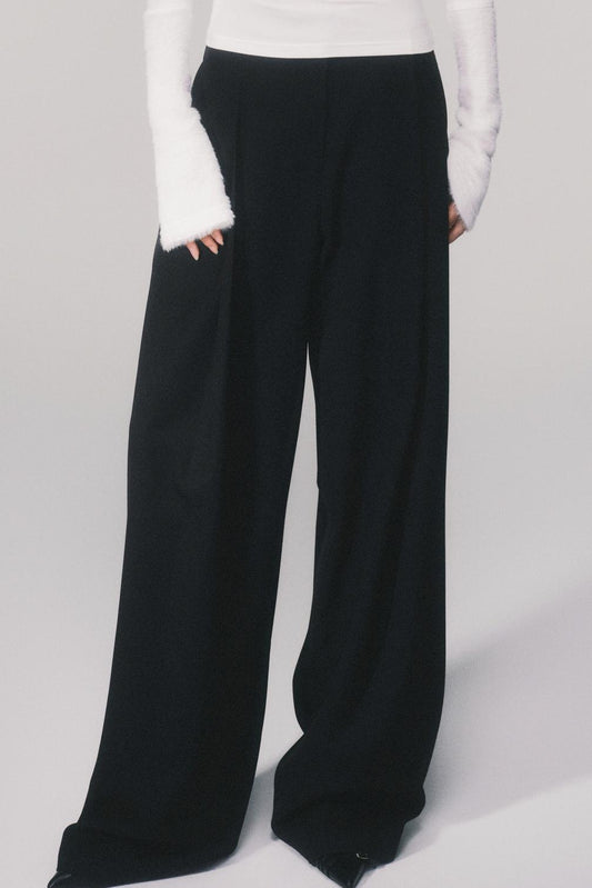 Tencel Wool High-Waisted Wide-Leg Pants