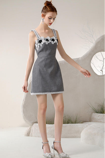 Tweed Fabric Slim-Fit Style Mini Dress