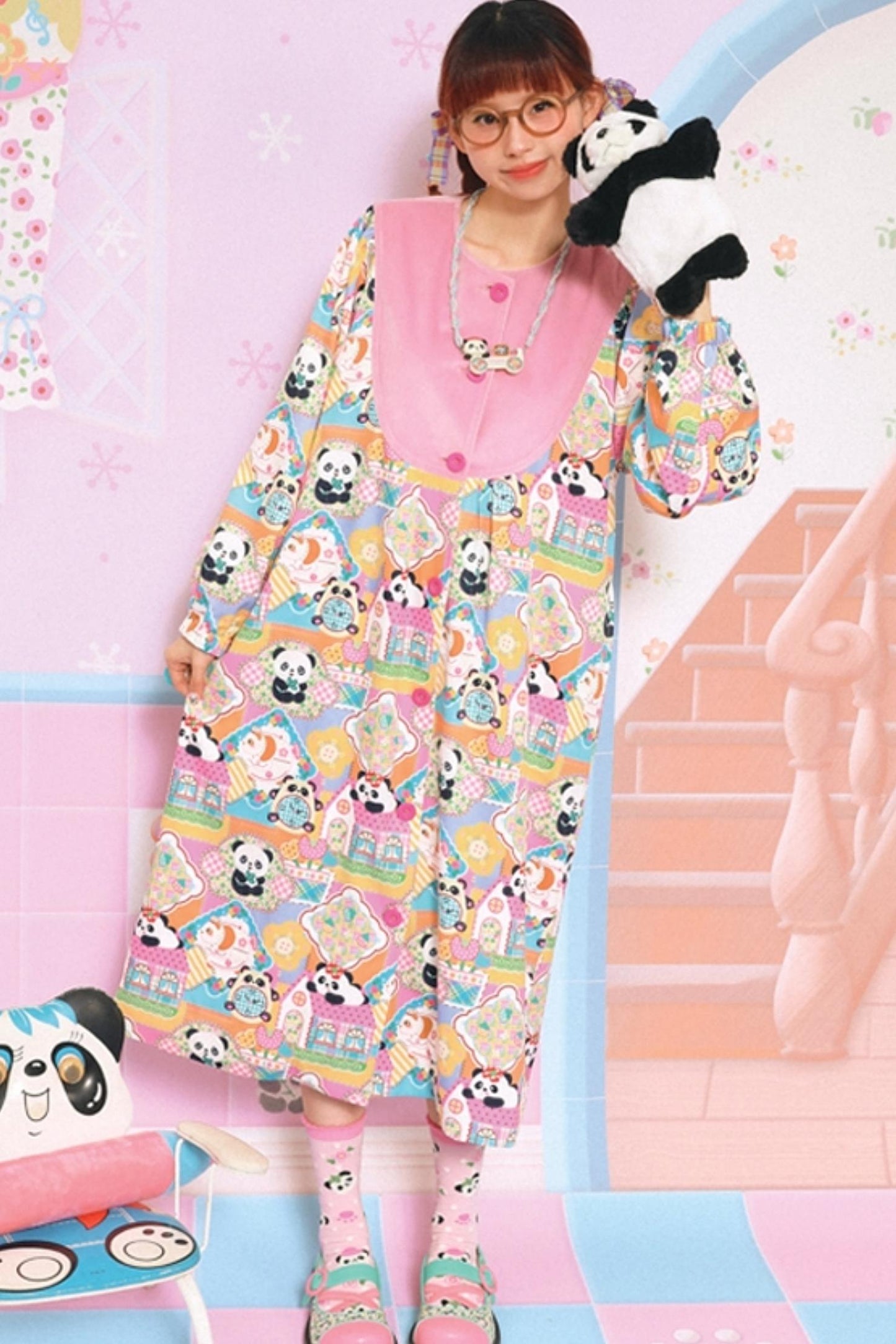 Velvet Patchwork Panda Coat Dress