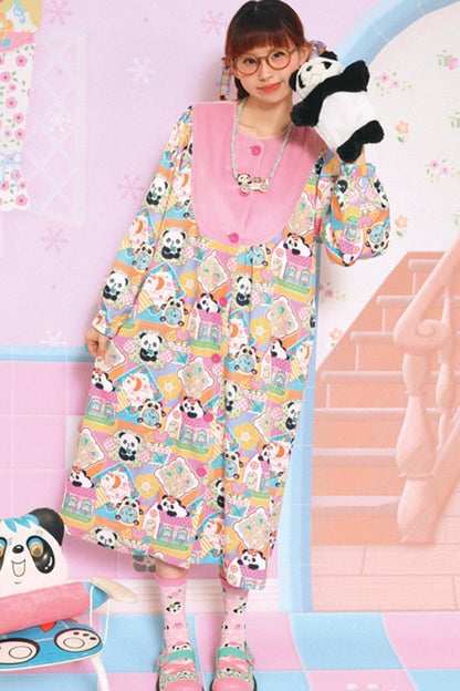 Velvet Patchwork Panda Coat Dress