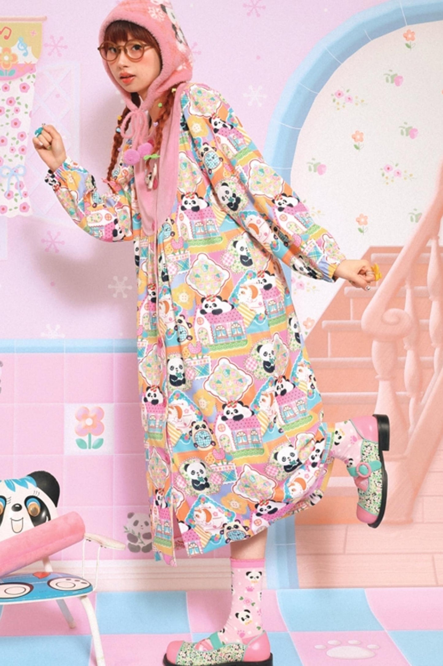 Velvet Patchwork Panda Coat Dress