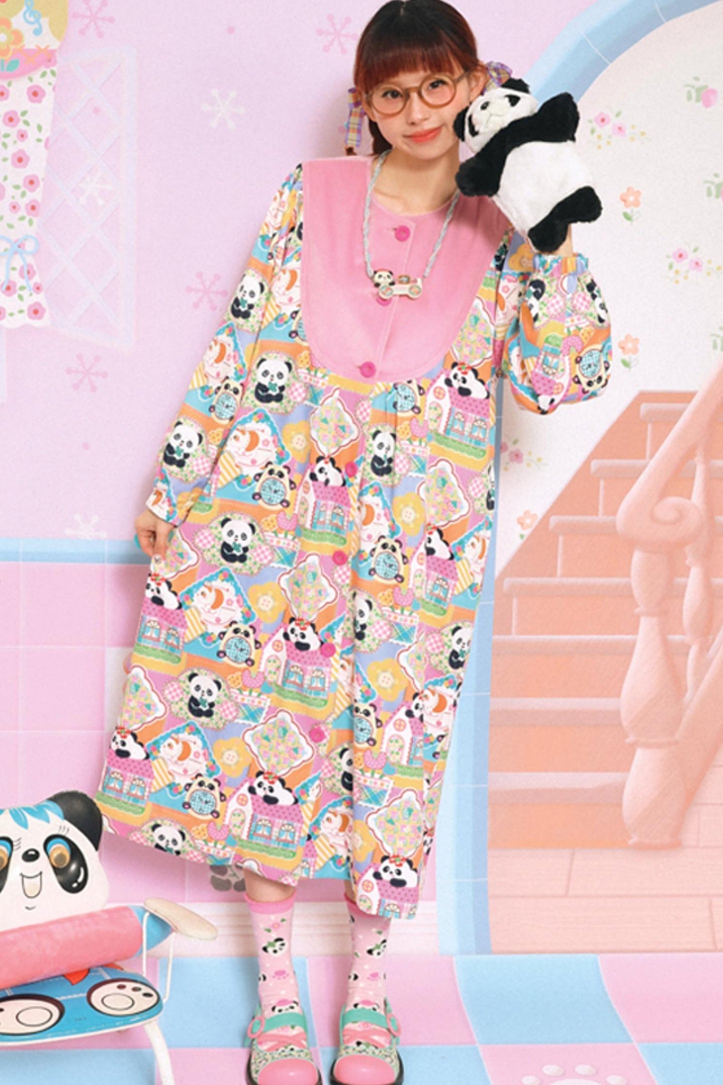 Velvet Patchwork Panda Coat Dress