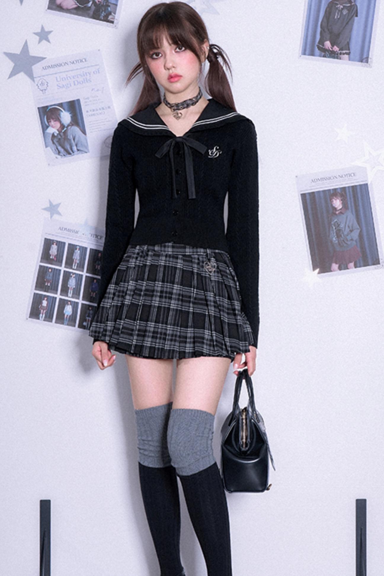 Black and Gray Plaid Skirt Pants