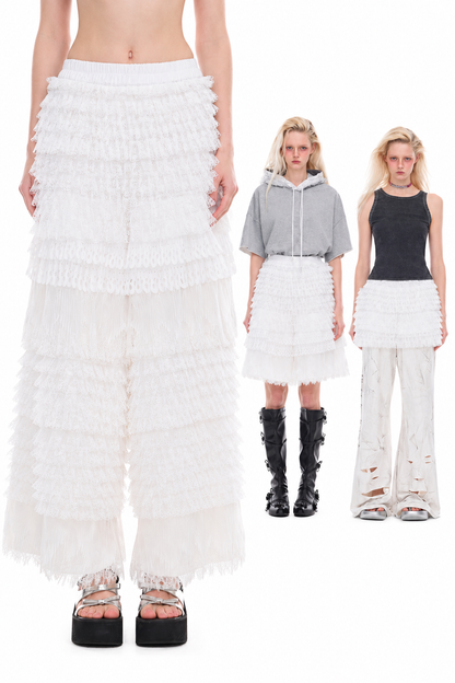 Detachable Layered Patchwork Lace Loose Pants