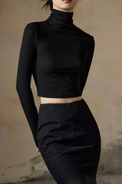 Wool Knit High Neck Slim Fit Tops