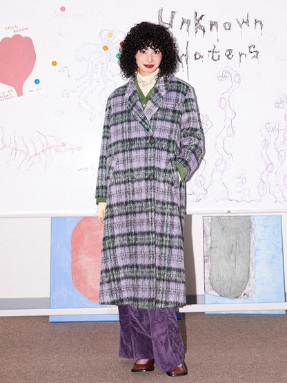 Loose long wool plaid coat