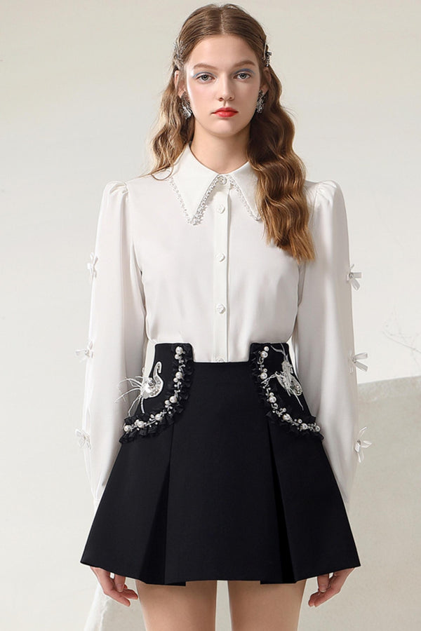 Sweet Puff Sleeve Slim Skirt Set-Up