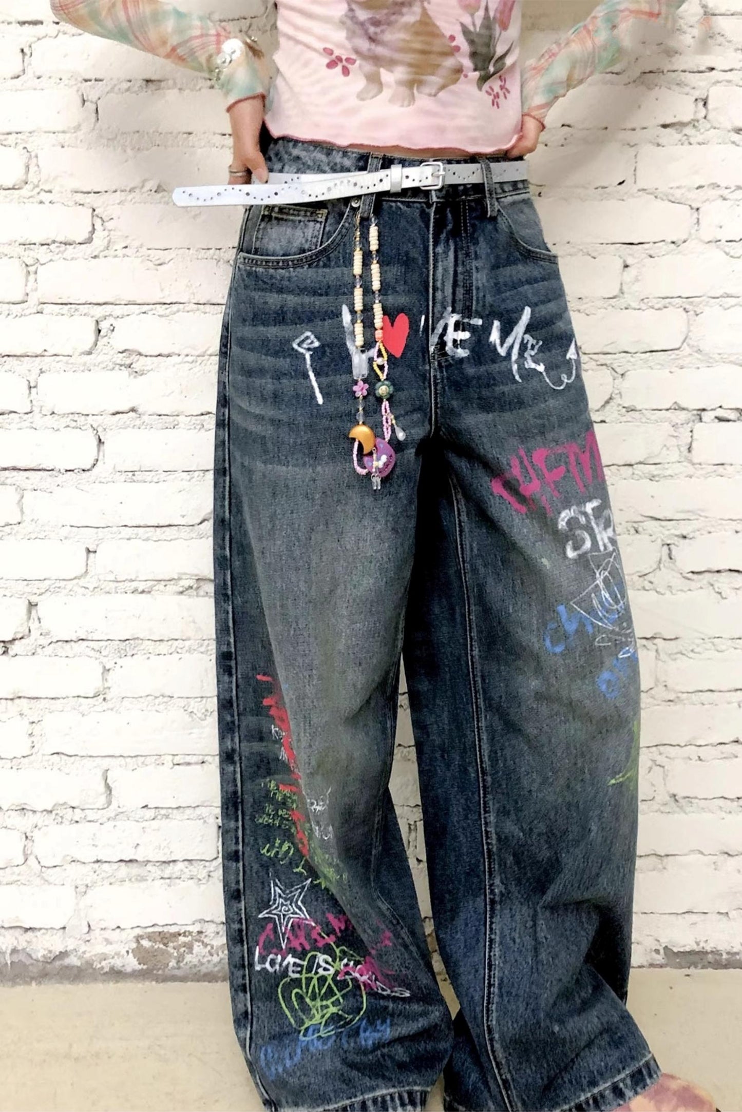 Childish Graffiti Wide-Leg Jeans