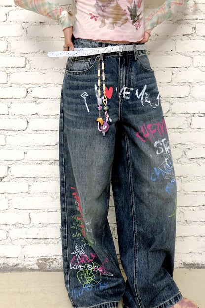 Childish Graffiti Wide-Leg Jeans