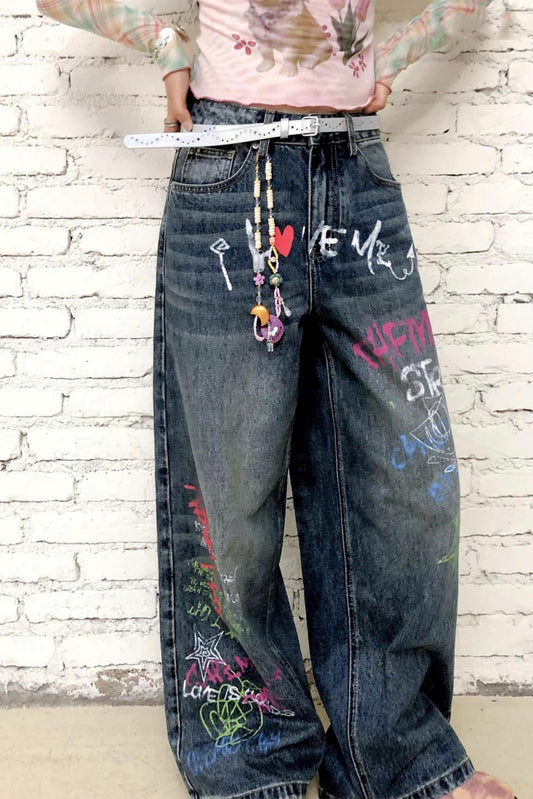 Childish Graffiti Wide-Leg Jeans