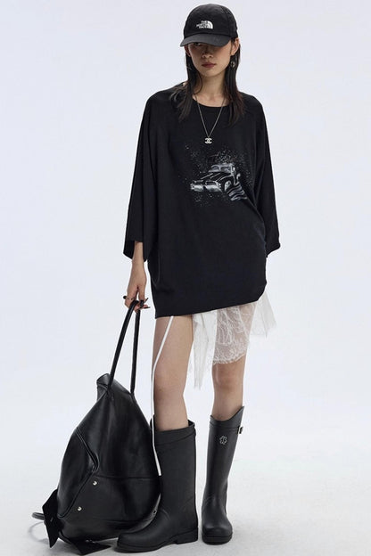 Vintage Car Print Cropped T-Shirt