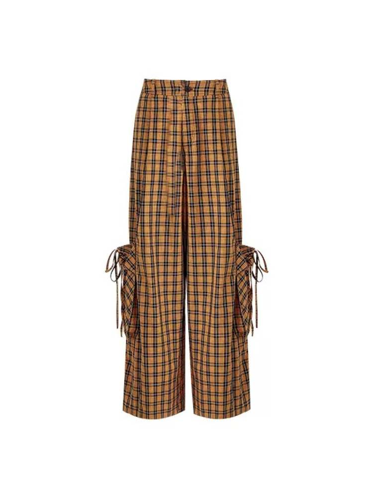 Relax Plaid Wide Leg Cargo Pants