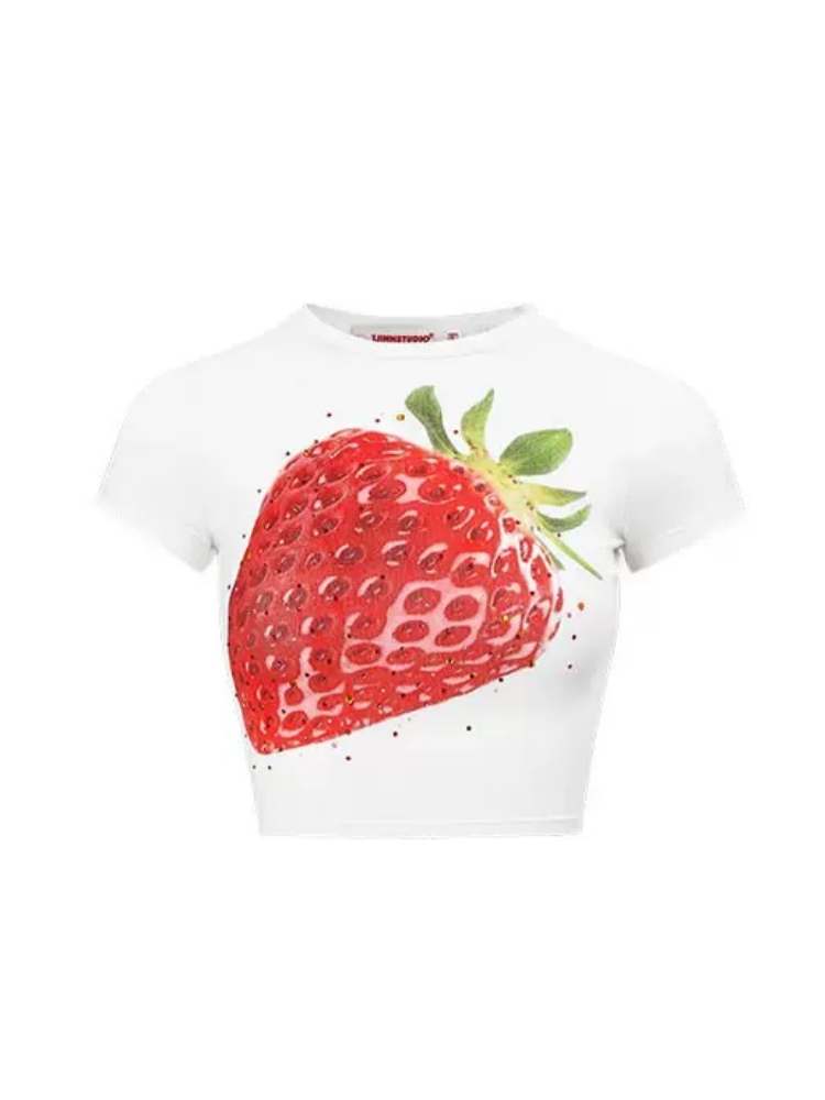 Summer Fruit Printed Tight Fit Short T-Shirt