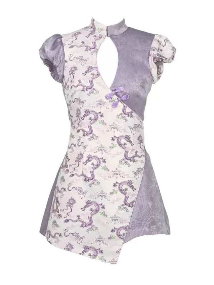 Dragon Pattern Chinese Dress & Ribbon Flower Girdle