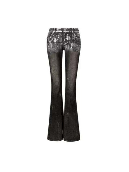 Silver Embroidery Distressed Low Waist Slim Flare Jeans