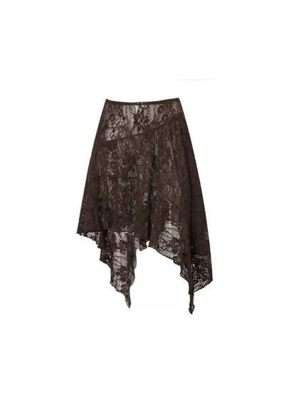 Irregular Lace Ruffled Sheer Skirt