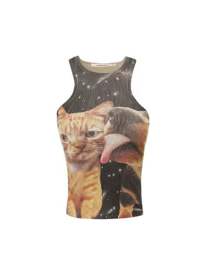 Dog & Cat Print Tight Fit Tank Top