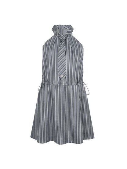 Halter Neck Tie Sleeveless Striped A-Line Dress