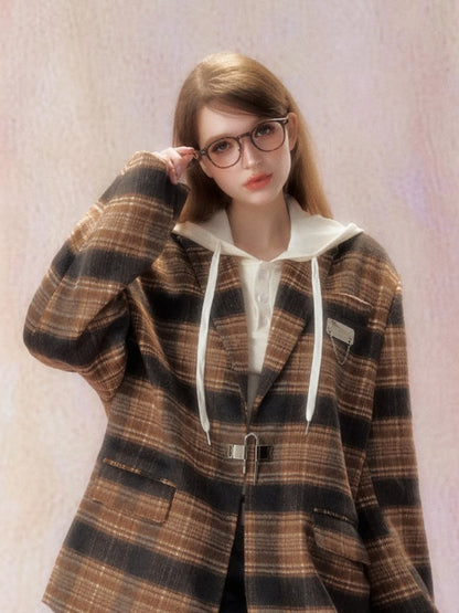 Plaid  Padded Wool Blazer