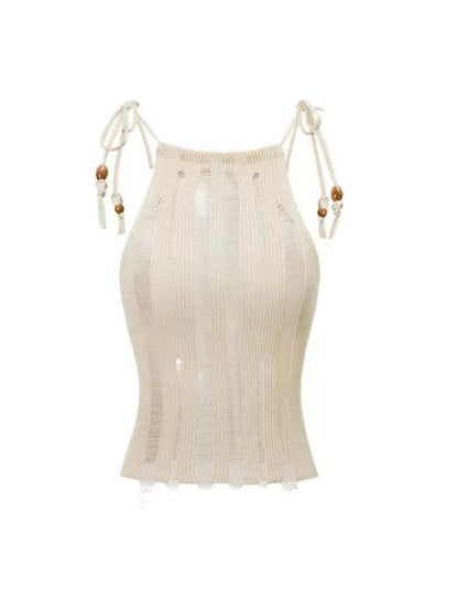 Mesh Knit Beaded Strap Tank Top