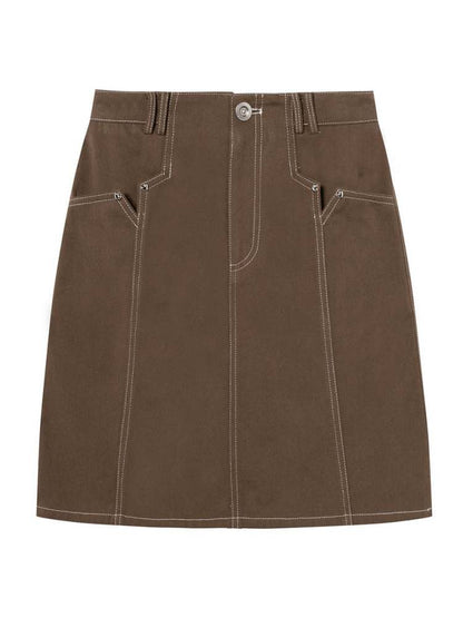 Line Stitch Trapezoid Skirt