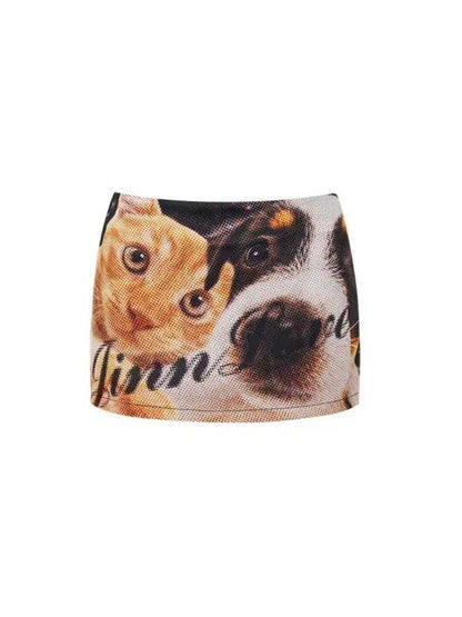 Dog & Cat Print Hip Hug Tight Mini Skirt