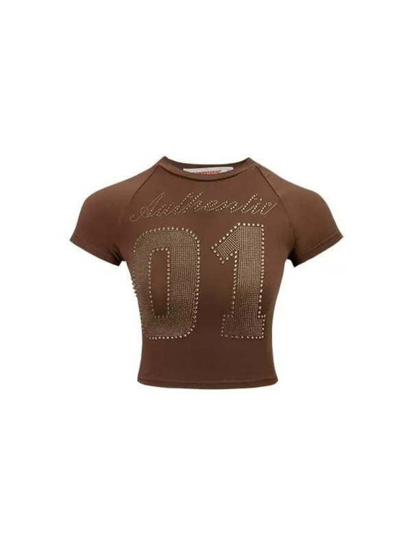 Rhinestone Numbers Cropped Tee