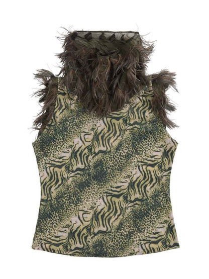 "Back to the Jungle" Leopard Print Fur Collar Tank Top