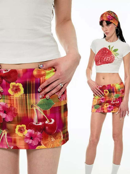 Fruit Print Hip Cover Mini Skirt