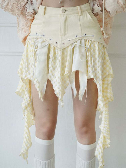 Irregular Hem Patchwork Mini Skirt