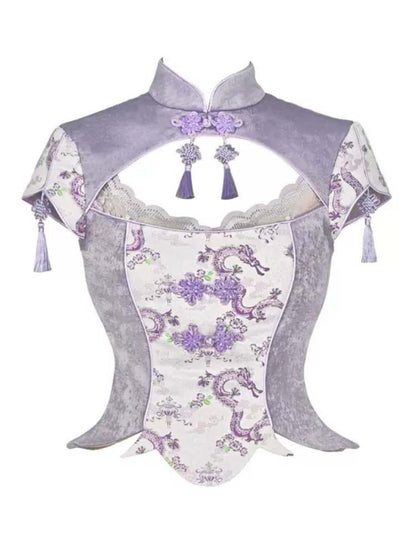 Dragon Pattern Lotus Sleeve China Tops