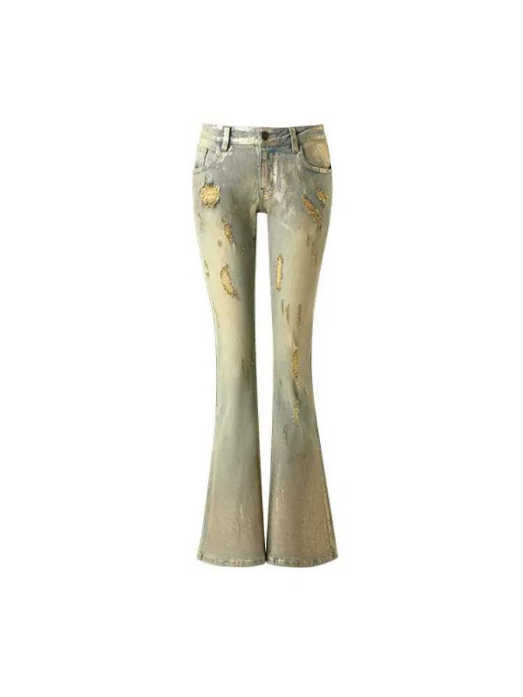 Irregular Distressed Slimming Flare Jeans