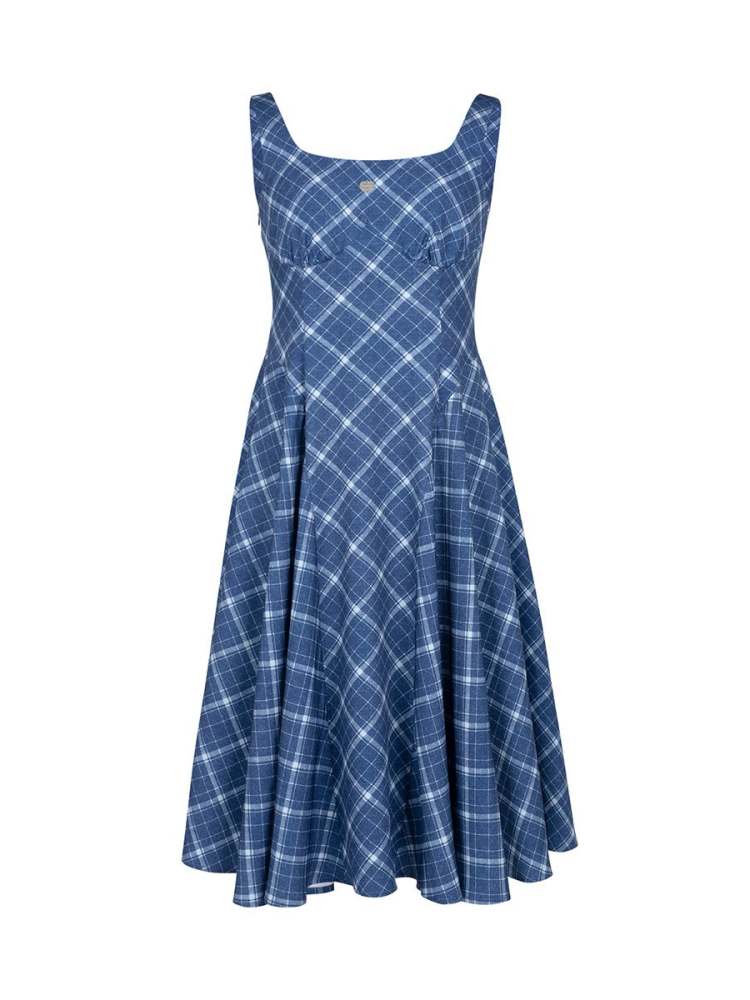 Plaid Suspender Long Flare Dress