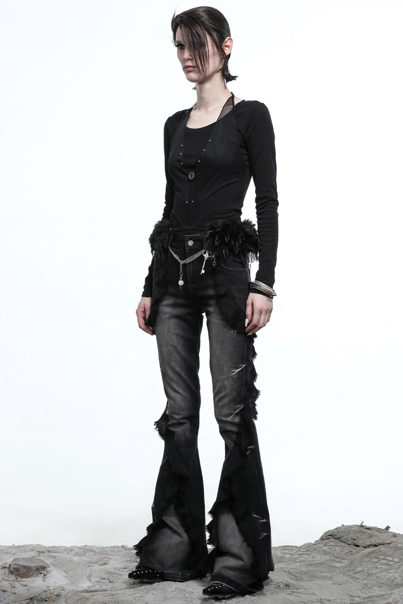 Fake Halterneck Patchwork Wool T-Shirt