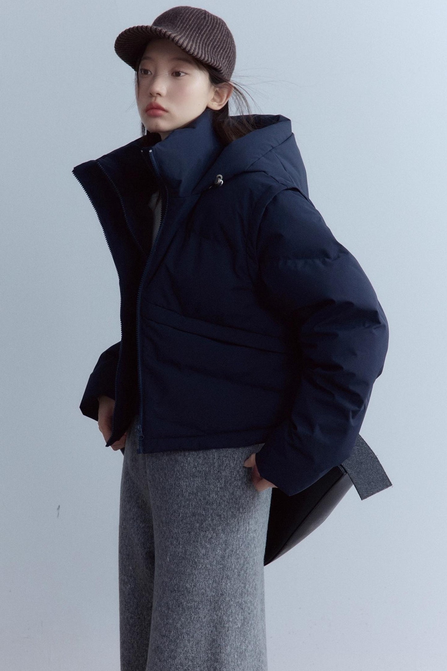 Two-Color Ribbed Knitted Cap