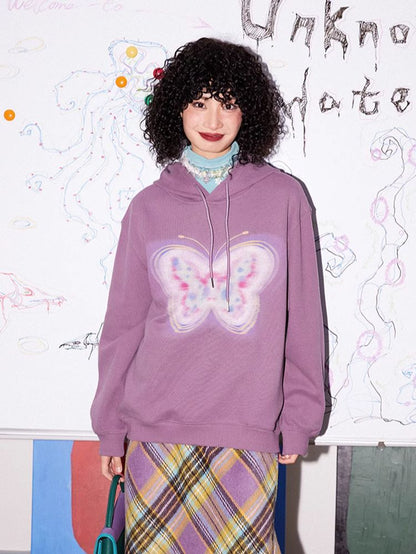 Butterfly-print velvet sweatshirt