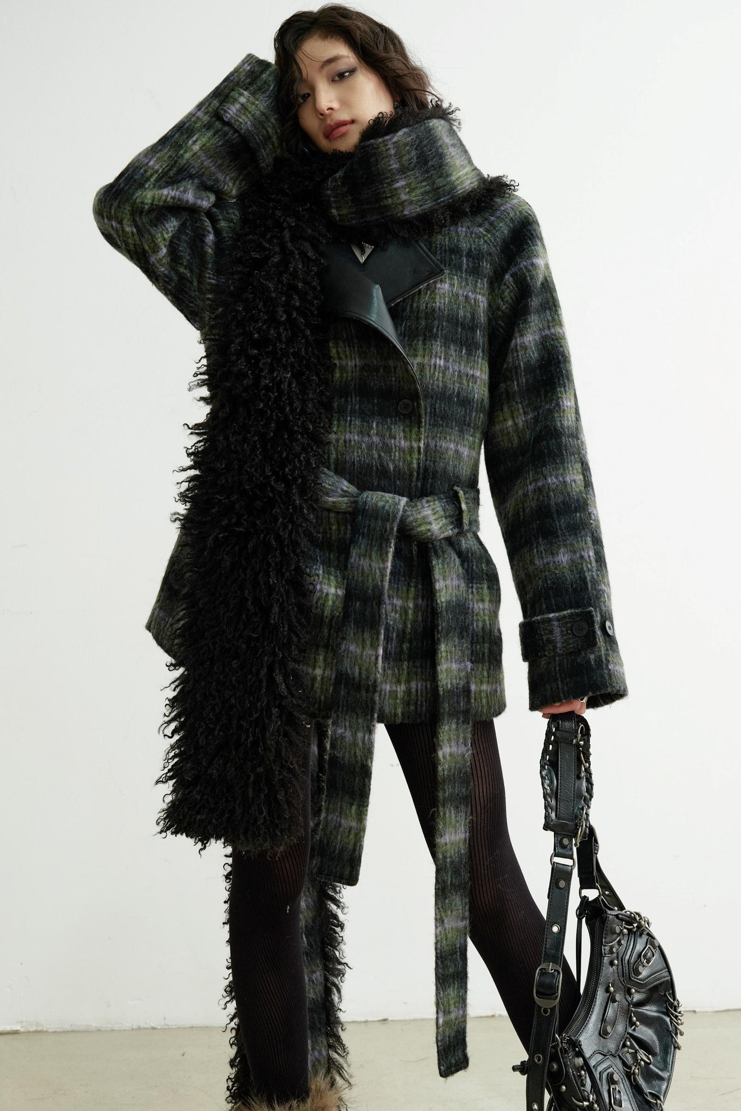 Long Wool Plaid Tweed Jacket