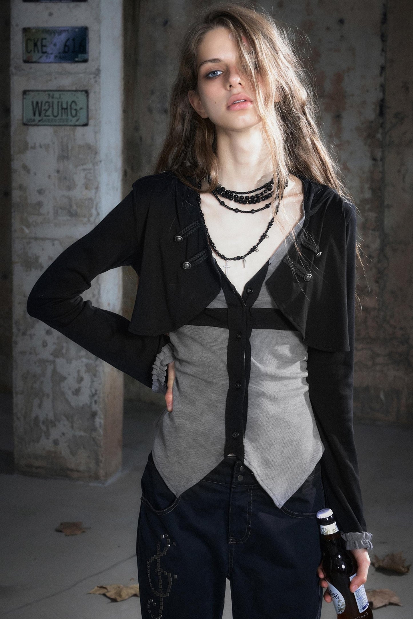 Two-Tone Long Sleeve Hooded Top