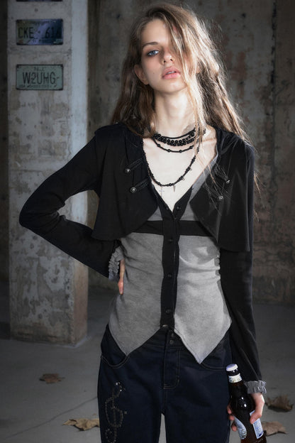 Two-Tone Long Sleeve Hooded Top